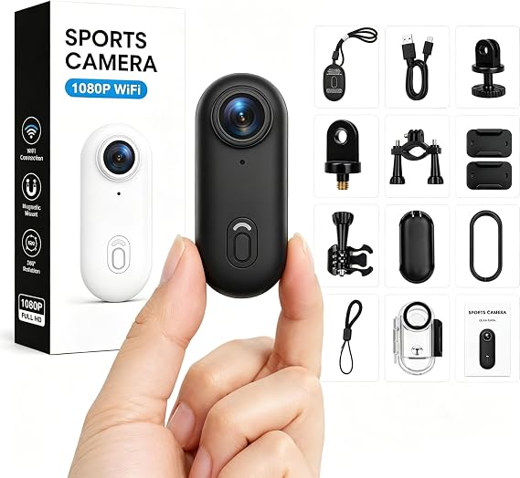 Body Camera 1080P Mini Action Cam Small Hands Free Recording Body Sports POV Camera with 30M Waterproof Case,Portable Camcorder Mount Anywhere for Cycling,Diving, Travel,Outdoor Adventures