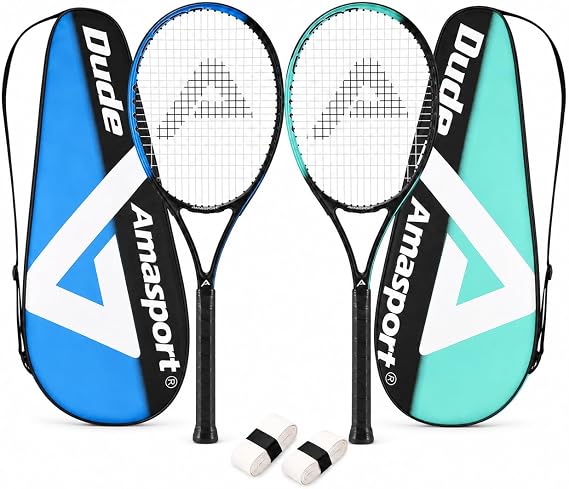 27 Inch Tennis Rackets for Adult Recreational 2 Players Tennis Rackets Set with 2 Overgrips and 1 Tennis Bag. Perfect for Beginners and Students Training