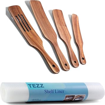 Kitchen Shelf Liner + Spurtle set, 4 pcs Kitchen Utensils set, Wooden Spatula sets for Kitchen Cooking