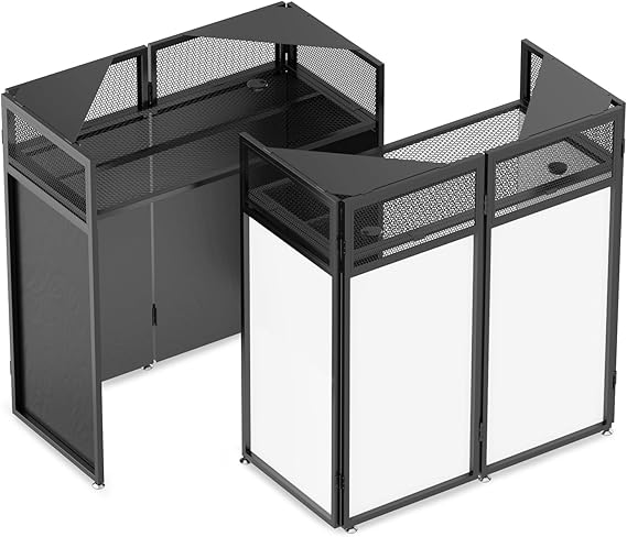 YooKoo Portable DJ Booth, Metal Frame DJ Table with Two Triangle Trays