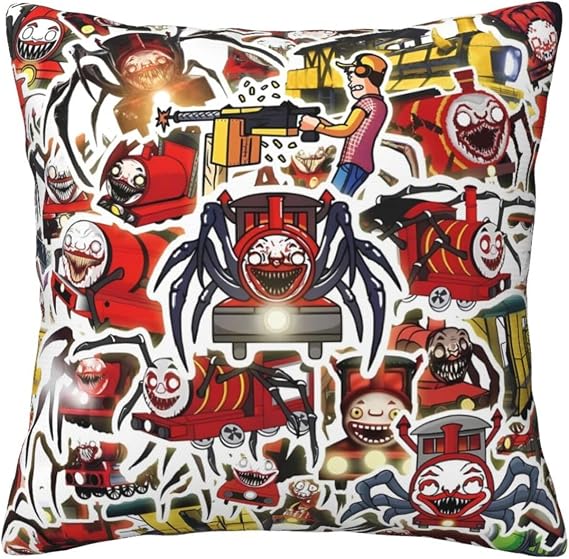 Choo-Choo Charles Throw Pillow Covers 18""X18"" Decorative Soft Pillowcases Home Decor Living Room Cushion Cases for Bed Couch Car, Black