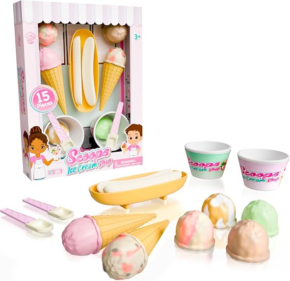 Lollipop Kids Ice Cream Scoop Toy Set - Interactive Ice Cream Maker for Toddlers, Playful Ice Cream Cone Toy with Scooper, Imaginative Play with Toy Ice Cream Set, Great for Gift - 15 Pieces