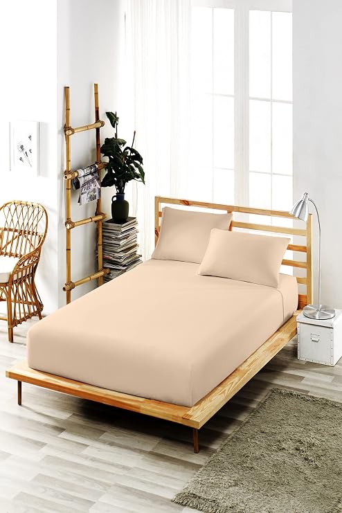 Easy-to-Iron Elastic Sheet Set-Fabric-High Beds-Beige 200x200