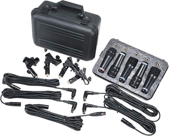 Peavey Drum Microphone Kit w/5 Drum Mics Including XLR Cables, Clamps, and Carrying Case