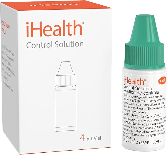 iHealth Control Solution for Blood Glucose Testing Compatible with BG5S100 Gluco& Acacia Glucose Meters, 4mL Vial for Accurate Results