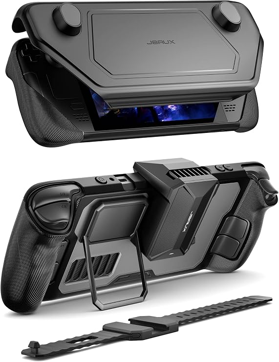 JSAUX ModCase for Steam Deck/Steam Deck OLED, PC0104 Modular Valve Steam Deck Case Include Protective Case, Face Cover, Cooling Fan, Metal Bracket and Strap - Cooler Set | Steam Deck Modular Case Include Detachable Front Shell, Protective Shell, Cooling Fan, Metal Bracket and Strap