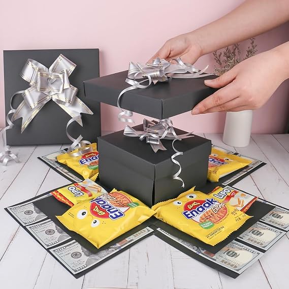 CTDMJ 5 Layer Creative Explosion Gift Box Snack Surprise Gift Box Explosion Box Handmade DIY Surprise Box for Birthdays, Christmas, Valentine's Day, Wedding, Anniversaries (Black)