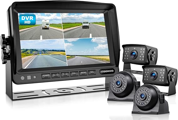 Fookoo HD 1080P 7" Wired Backup Camera System with Side & Rear Cameras
