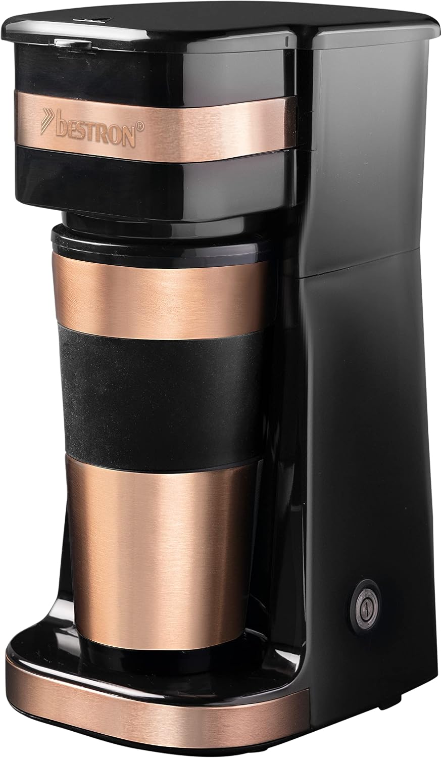 Bestron Coffee Machine with Insulated Cup for Ground Filter Coffee 2 Large Cups 750 Watt Stainless Steel Copper