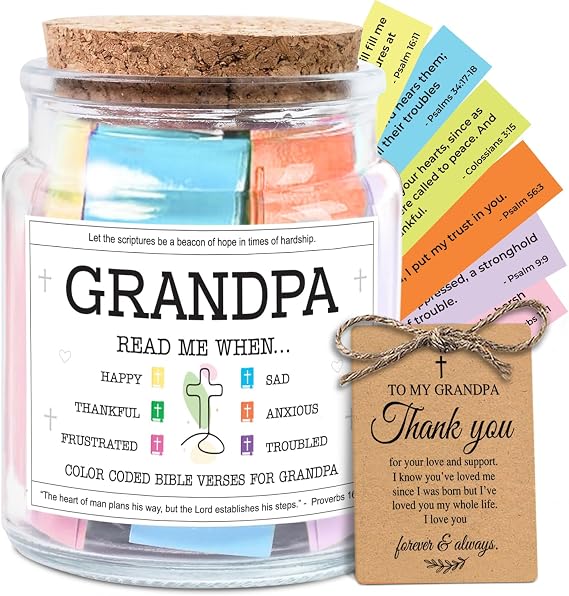 NewEleven Father Day Gifts For Grandpa - Christian Present, Grandpa Gifts From Granddaughter, Grandson - Grandpa Birthday Gift For Grandfather, New Granddad, PaPa - Bible Verse Jar