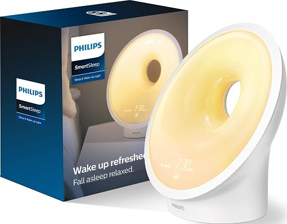 PHILIPS SmartSleep Sleep and Wake-Up Light, Simulated Sunrise and Sunset, Multiple Lights and Sounds, RelaxBreathe to Sleep, HF3650/60