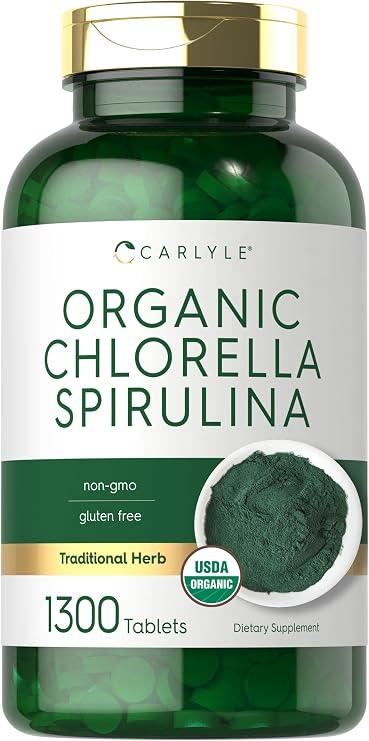 Carlyle Organic Chlorella Spirulina Tablets | 1300 Count | 50/50 Blend