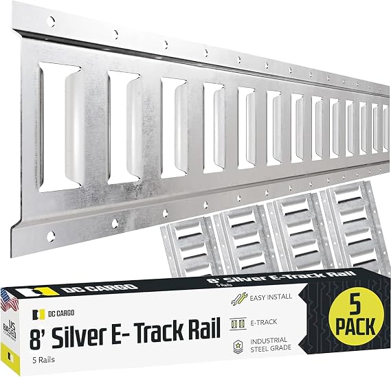 DC Cargo Mall E Track Tie Down Rail Kit 8' (5 Pack) for Garages, Vans, Trailers, Motorcycle Tie Downs, ATV Mountings - Galvanized Steel - Secure Cargo & Heavy Loads Up to 2,000 lbs