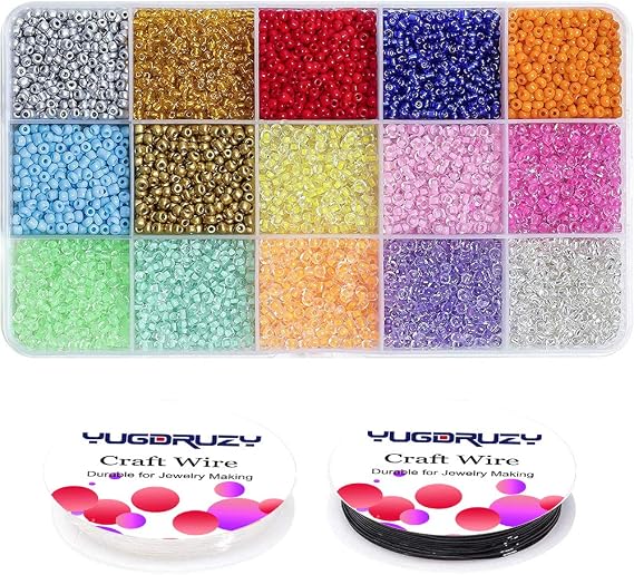 Multicolor Assorted Glass Seed Beads Bulk- 3 mm 11/0 Small Tube Round Pony Beads Kit for Jewelry Bracelet Making