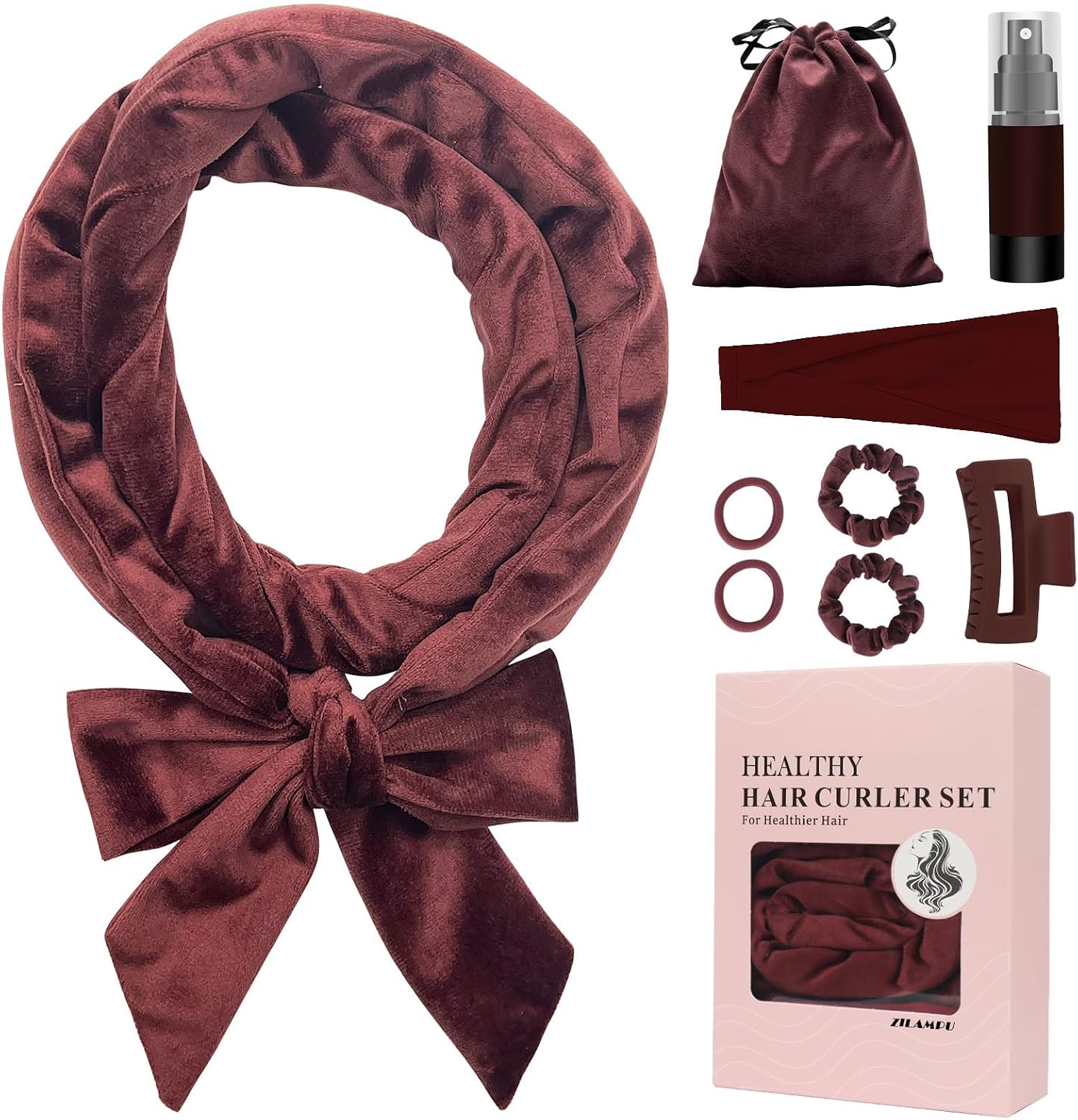 Heatless Curling Rod Headband, No Heat Overnight Hair Curler Headband, 70" Long Velour Lazy Heatless Curls Roller Ties for Women Girls Long Hair, Hair Curlers to Sleep In -Reddish Brown