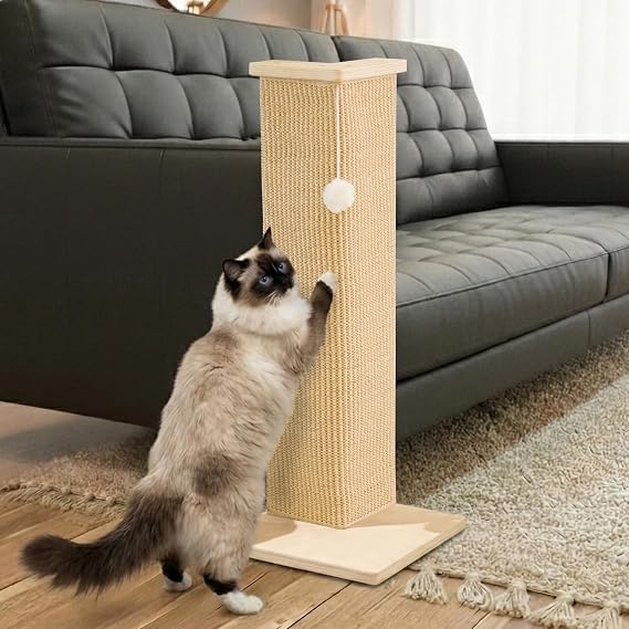 PETKARAY Corner Cat Scratching Post, 71 cm Tall Sisal Cat Scratcher for Sofa and Wall, Sisal Scratch Mat, Furniture Protector with Play Ball, Large Size