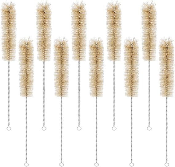 BorinGlass 10-Piece Test Tube Brushes, Soft Bristles with Durable Handles for Laboratory, Glassware, Flasks, Beakers and Tubes (Size M)