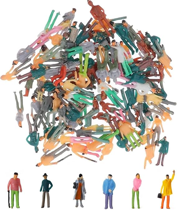 VICDUEKG 100 Pcs Mini People Figurines HO Scale 1:75 Sitting and Standing Miniature People Painted Plastic Figurines Architectural Dollhouse Tiny Model Train People Figures for Miniature Scenes