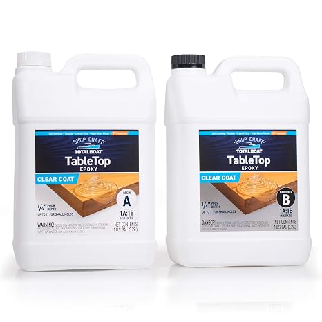 TotalBoat Table Top Epoxy Resin Kit - 2 Gallon Crystal Clear Formula with High Gloss & Self-Leveling Finish - Easy 1:1 Ratio for DIY Bar and Counter Coating, Woodworking, and Original Art Casting