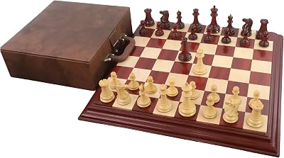 Royal Chess Mall - Combo of 1849 Jacques Cook Staunton Chess Pieces - Bud Rosewood with 21 Board and Storage Box