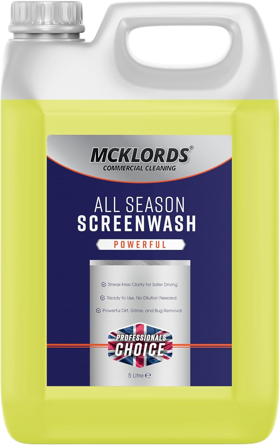 McKLords Commercial - All Seasons Screenwash 5L - Powerful Streak-Free Windshield Cleaner for Most Vehicle Types, Effective Bug and Grime Removal, Ready-to-Use