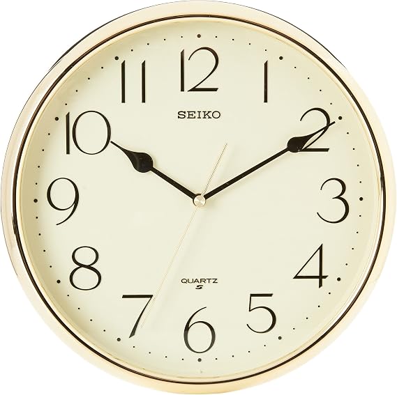 Seiko Quartz Wall Clock with Arabic Numerals - Gold, 30 x 5 x 29.5 cm