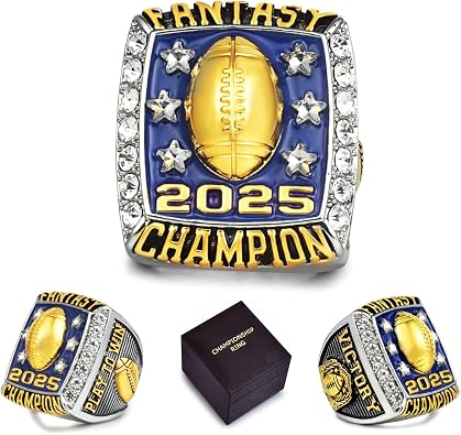 Fantasy Football Champion Ring 2025 Luxury Sports Award Ring for Winner, Trophy Gift for Men, Collectors Edition Jewelry