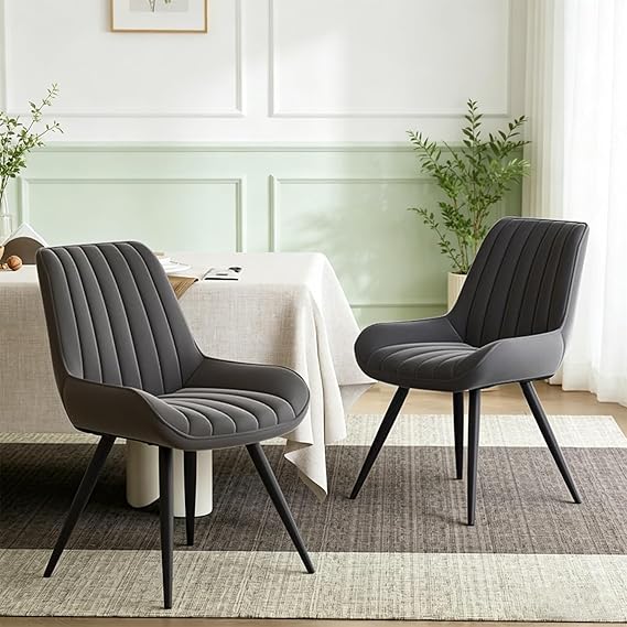 Hawthyhome Dining Chairs Set of 2|Upholstered Chairs with 10cm Thick Seat Cushion •Upholstered Fabric Dining Chair •Kitchen Chair with Backrest