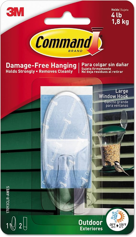 Command Large Wall Hooks, Clear, Damage Free Decorating, 1 Hook and 2 Command Strips