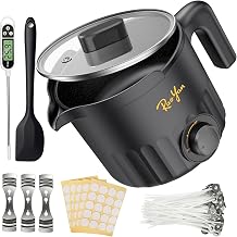 1.5L Candle Wax Melter with Pour Spout, Wax Melting Pot for Candle Making, Complete Kit for Beginners and Adults with Thermometer, Wicks, Stickers, Centering Device and Stirring Spoon
