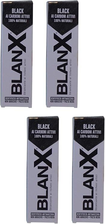 BlanX: Black Whitening Black Toothpaste - 2.54 Fluid Ounces (75ml) Tube (Pack of 4) [ Italian Import ]