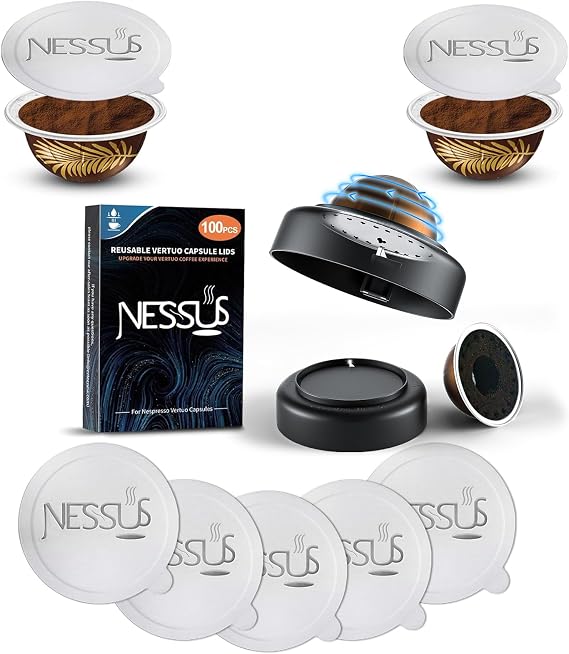 Nessus Aluminum Foil Seals Lid Remover for Nespresso Vertuo Pods + 100 Pcs Refilling Aluminum Foil Covers Stickers, Compatible with Nespresso Vertuo Pods