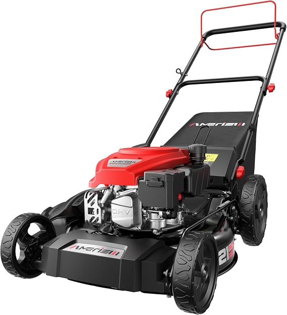 AMERISUN 21-Inch 3-in-1 Gas Lawn Mower, Self Propelled with 170cc 4-Stroke Engine, 6-Position Adjustable Cutting Height, Side Discharge, Mulching & Rear Bag, High-Wheel Push Mower for Yard & Garden