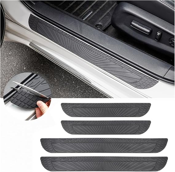 Car Door Sill Protector,Waterproof Threshold Trim,Anti-Scratch Rubber Car Door Protector Edge Guards For Door Steps,Door Sill Protector Stickers For Sedans And SUVs(Black,4PCS)