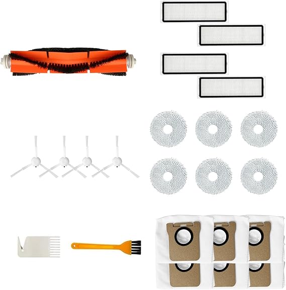 21Pack Replacement Parts Accessories Compatible for Dreame Bot L10S Ultra Robot Vacuum Cleaner, 1 Main Roller Brush 4 HEPA Filter 4 Side Brush 6 Mop Cloth Pad 6 Dust Bag