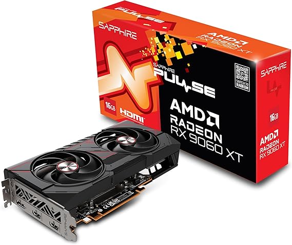 Sapphire 11350-03-20G Pulse AMD RadeonTM RX 9060 XT Gaming OC Graphics Card with 16GB GDDR6, AMD RDNA 4