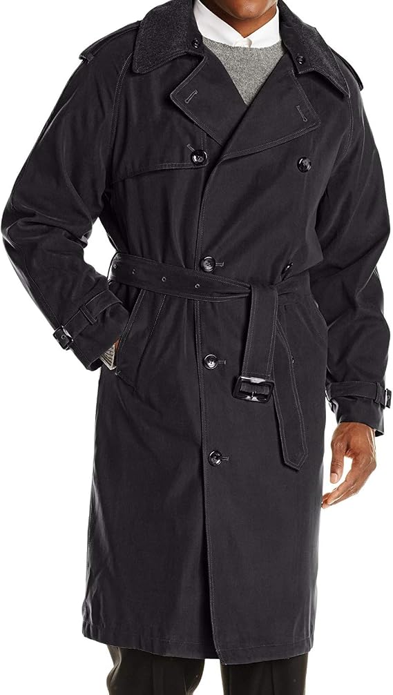 London Fog Men's Raleigh Double Breasted Long Trench Coat with Zip Out Liner