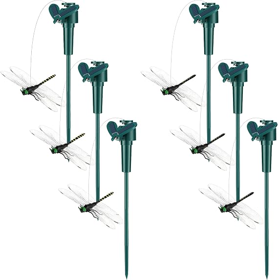 Rossesay 6 Pcs Solar Flying Moving Fluttering Waterproof Garden Stakes Decorations for Home Yard Pathway Garden Landscape Christmas Outdoor Indoor Centerpieces Gift Decorations (Dragonfly)