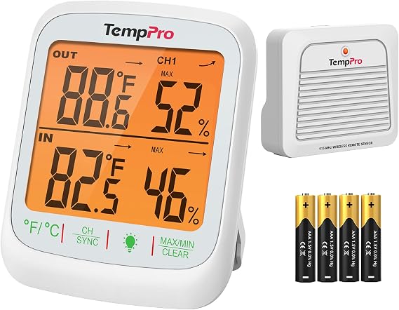 TempPro TempAir 1000 FT Indoor Outdoor Thermometer Wireless with Sensor