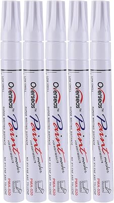 Permanent White Paint Markers, Never Fade Quick Dry, Rubber Oil Base Tire Paint Pen Marker Ink Lettering Waterproof for Rock, Wood, Car, Fabric, Vehicle, Motor, Canvas, Cycle, Tyre, Tread 5 PACK