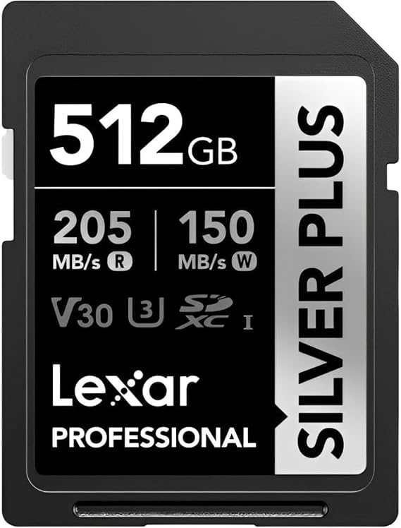 Lexar 512GB Silver Plus SD UhsI V30 U3 205MB/S Memory Card