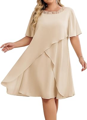 Hanna Nikole Plus Size Dress for Curvy Women 2026 Wedding Guest Dress Sequined Crew Neck Cocktail Dress with High Low Hem