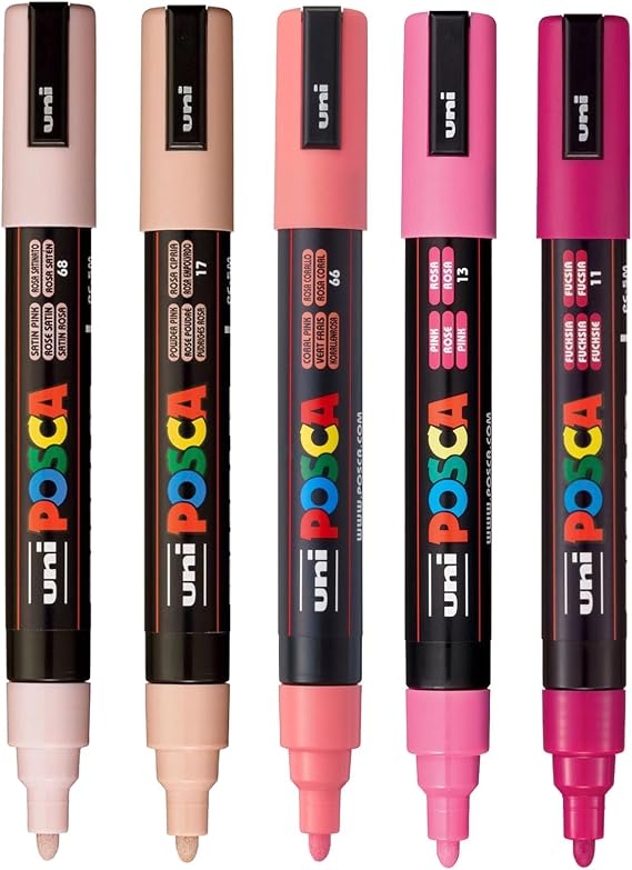 posca Paint Art Markers, Set of 5 5M Medium Markers with Reversible Tips, Pink Collection
