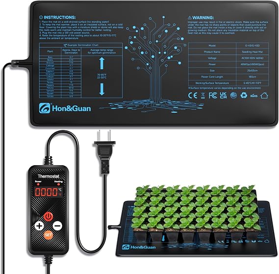 Hon&Guan 10"x 20.75" Seedling Heat Mat with Digital Thermostat Combo Set