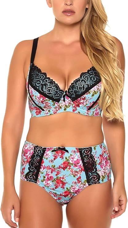 Women's Plus Size Beauty Printing Push up Bra Set