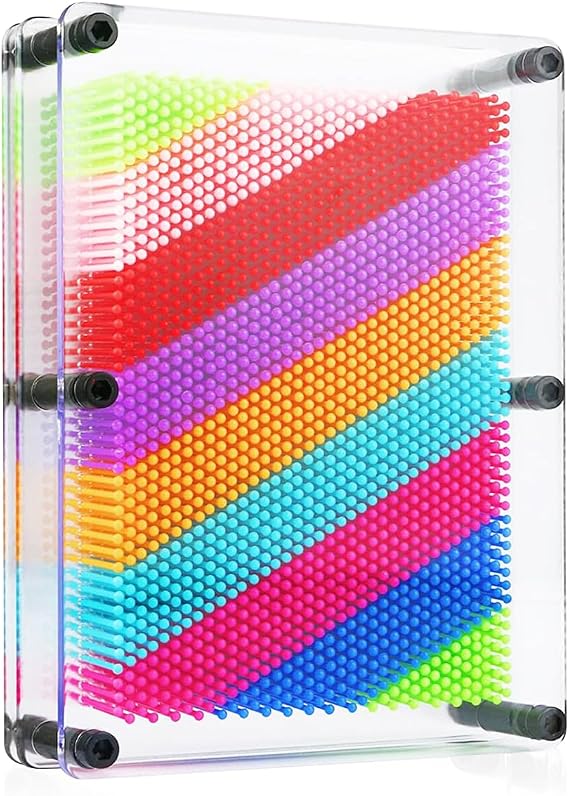 3D Rainbow Pin Art Board Toy, Large Size 20x15cm | Sensory Sculpture Toy for Kids & Adults, Colourful Plastic Pins, Novelty Fun Gift for Desk & Home Decor