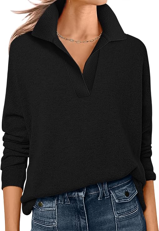 ANRABESS Women Polo V Neck Lightweight Fall Sweaters
