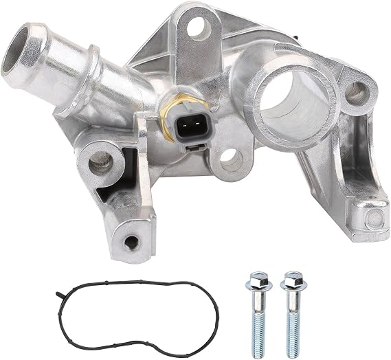 MITZONE Aluminum Engine Coolant Thermostat Housing Assembly Compatible with 2011 2012 2013 2014 2015 2016 2017 2018 2019 Ford Fiesta L4 1.6L Aluminum with Temprereture Sensor