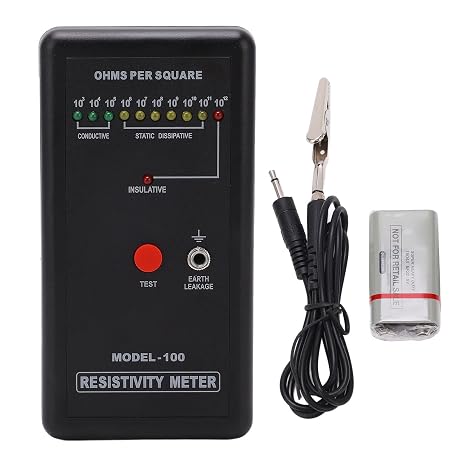 Portable Handheld Surface Resistance Tester Surface Resistivity Meter with Automatic Range & LED Display, Precise Static Detector for Antistatic Coatings & Fabrics, Measures Humidity 5%-90% RH