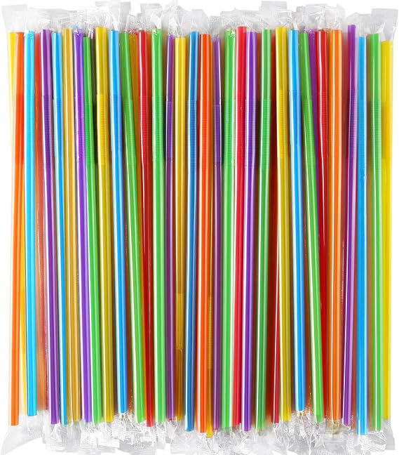 [Individually Wrapped] 100 Pcs Colorful Flexible Plastic Straws, Disposable Bendy Straws, 10.2" Long and 0.23'' Diameter, BPA-Free